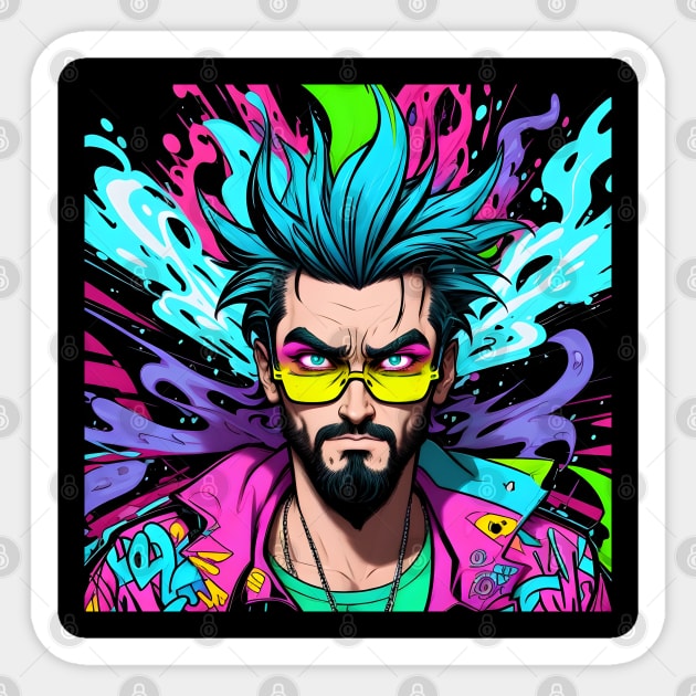 Man with colorful mohican Sticker by gosecreativo20